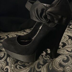 Bakers Black Platform Wedge Heels with Knot Strap